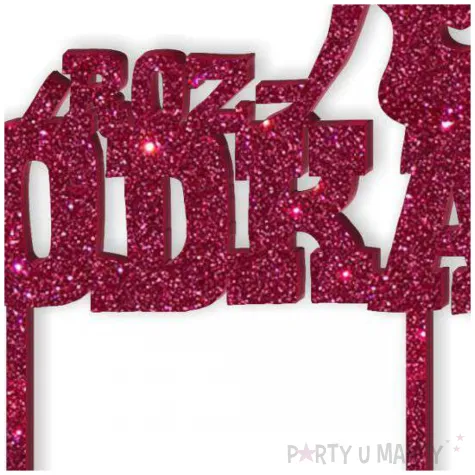 topper z pleksy roz wodka rozowy brokat 16 x 18 cm