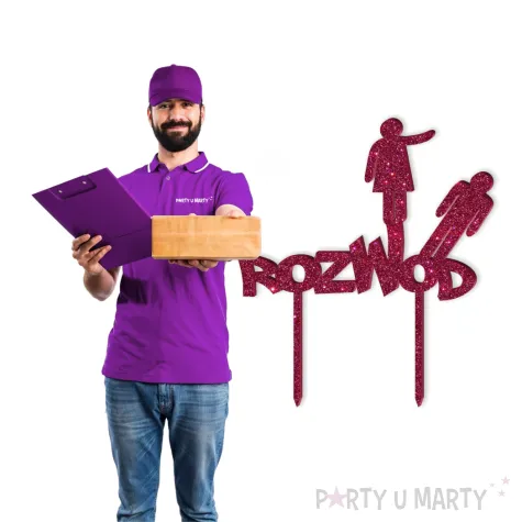 topper z pleksy rozwod rozowy brokat 14 5 x 19 5 cm