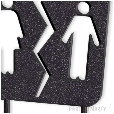 topper z pleksy rozwodka znak czarny brokat 14 5 x 19 5 cm