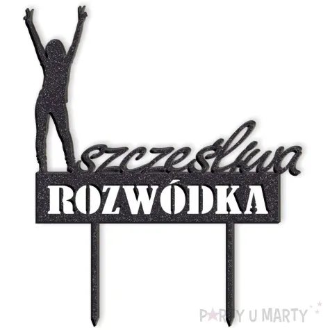 topper z pleksy szczesliwa rozwodka czarny brokat 16 x 19 5 cm