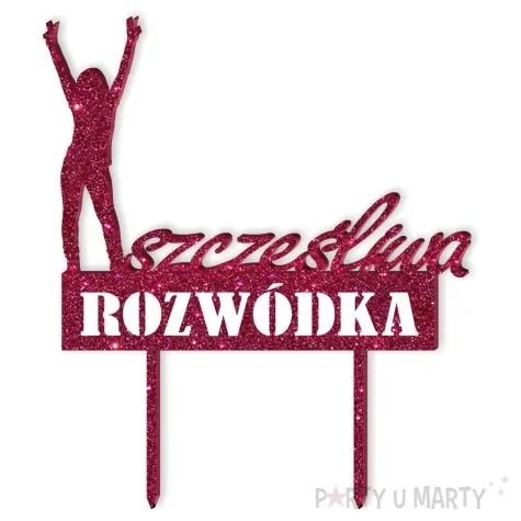 topper z pleksy szczesliwa rozwodka rozowy brokat 16 x 19 5 cm