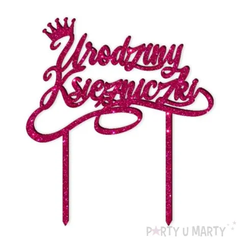 topper z pleksy urodziny ksiezniczki rozowy brokat 14 5x16 5 cm