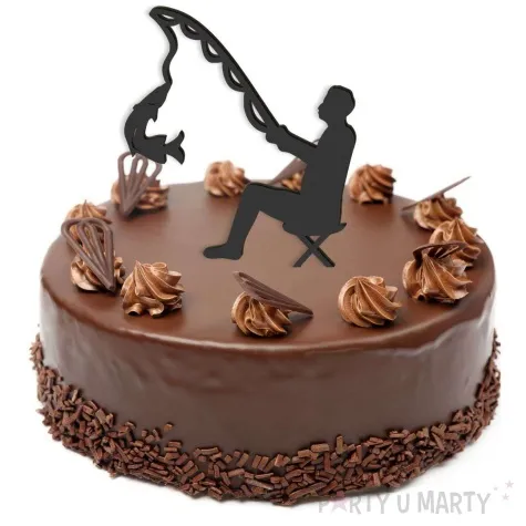 topper z pleksy wedkarz siedzacy czarny 12x18 cm