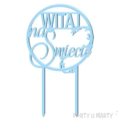 topper z pleksy witaj na swiecie niebieski pastel 18 5 cm