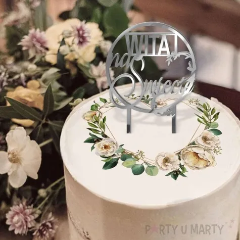 topper z pleksy witaj na swiecie srebrny lustrzany 18 5 cm