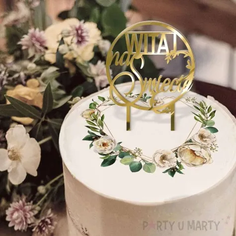 topper z pleksy witaj na swiecie zloty lustrzany 18 5 cm