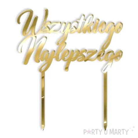 topper z pleksy wszystkiego najlepszego zloty lustrzany 15 cm