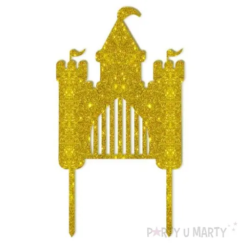 topper z pleksy zamek ksiezniczki zloty brokat 10x18 cm