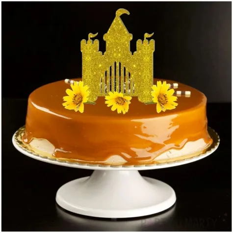 topper z pleksy zamek ksiezniczki zloty brokat 10x18 cm