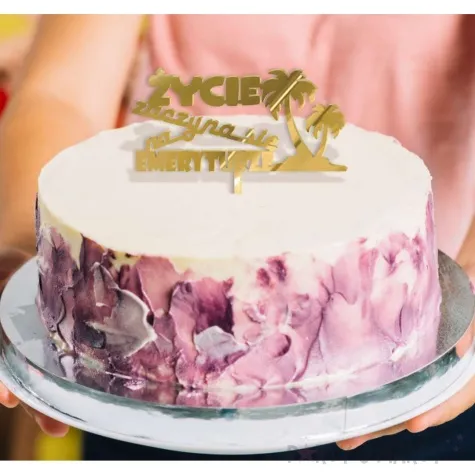 topper z pleksy zycie zaczyna sie na emeryturze palmy zloty lustrzany 15 x 14 cm