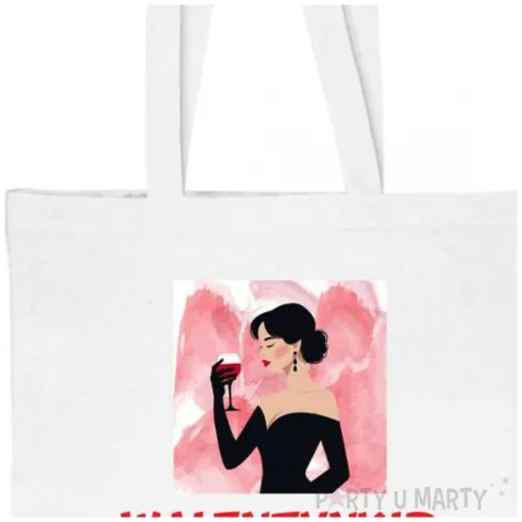torba biala non woven na zakupy nadruk walentynki wole drinki prezent