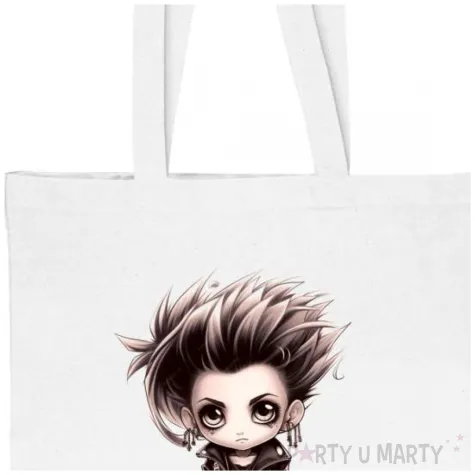 torba eko chlopak punk w stylu manga bialy 40x35 cm