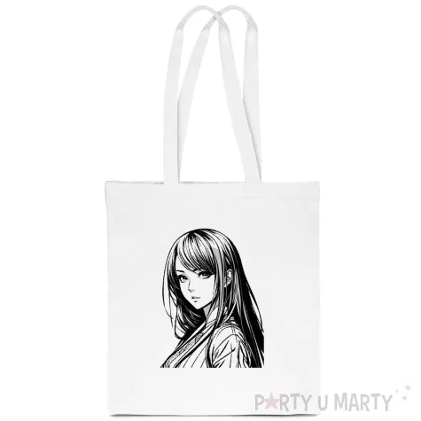 torba eko dziewczyna w stylu manga bialy 40x35 cm