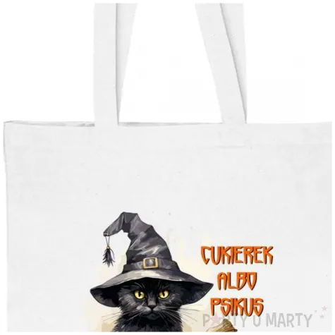 torba eko halloween kot czarownicy z dynia bialy 40x35 cm