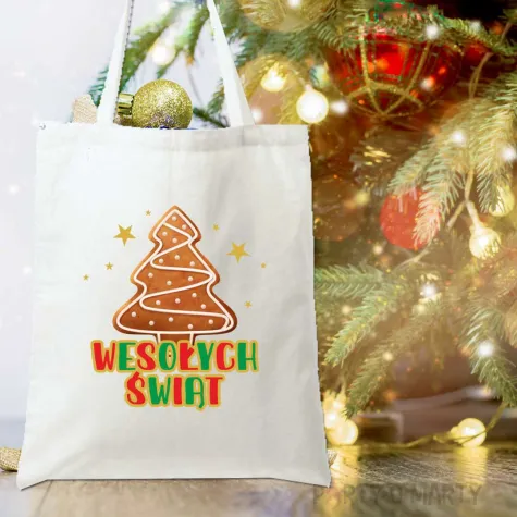 torba eko wesolych swiat piernikowy czar choinka bialy 40x35 cm