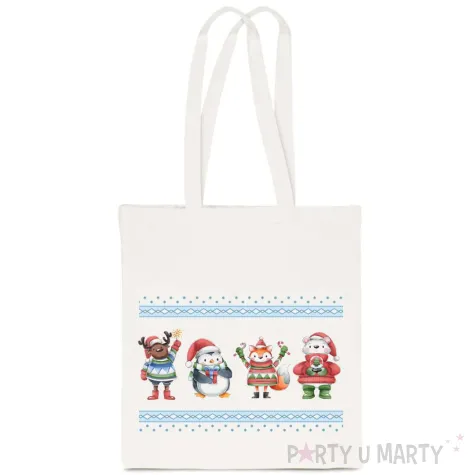 torba eko zimowe zwierzatka w szalikach bialy 40x35 cm