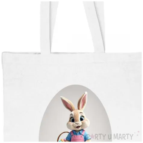 torba na zakupy prezent wielkanoc pani krolik i pisanki wesolego alleluja bialy 40x35 cm