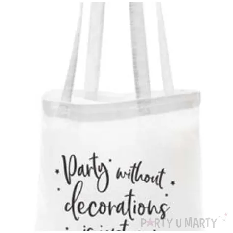 torba na zakupy z zabawnym napisem biala partydeco 39x42 cm