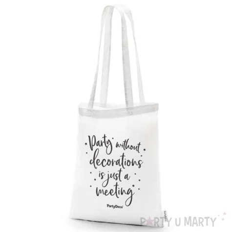 torba na zakupy z zabawnym napisem biala partydeco 39x42 cm