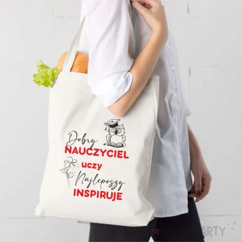 torba premium dobry nauczyciel uczy najlepszy inspiruje ecru 40x34 cm