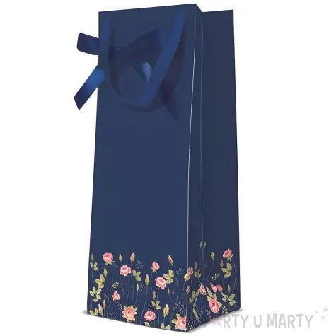 torebka na butelke roze granatowy paw 37 x 12 cm