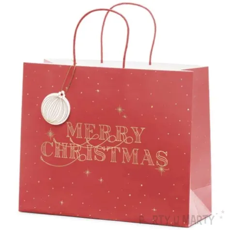 torebka na prezenty merry christmas gwiazdki bordowy partydeco 26 5 x 32 5 cm