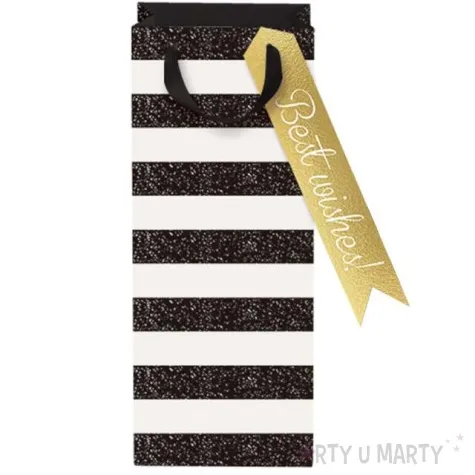 torebka na prezenty pasy brokatowe czarno biala partypal 24x12 cm