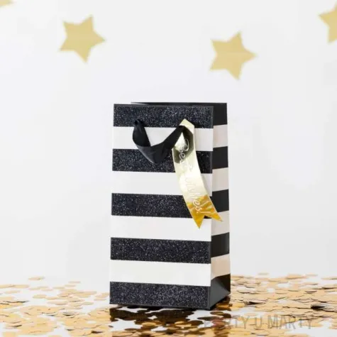 torebka na prezenty pasy brokatowe czarno biala partypal 24x12 cm