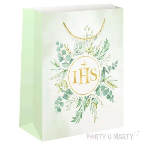 torebka na prezenty pierwsza komunia swieta ihs w eukaliptusie partypal 15x20x10 cm