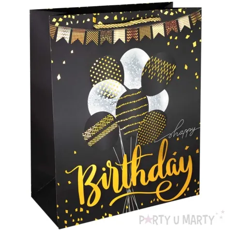 torebka papierowa niezwykle urodziny balony czarno zloty partypal 40x30 cm