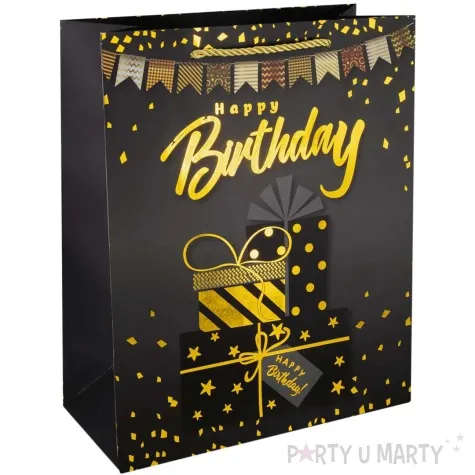torebka papierowa niezwykle urodziny prezenty czarno zloty partypal 40x30 cm