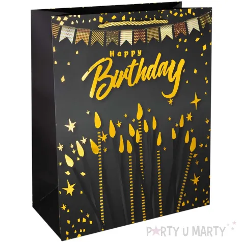 torebka papierowa niezwykle urodziny swieczki czarno zloty partypal 40x30 cm
