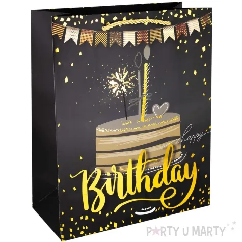 torebka papierowa niezwykle urodziny tort czarno zloty partypal 40x30 cm