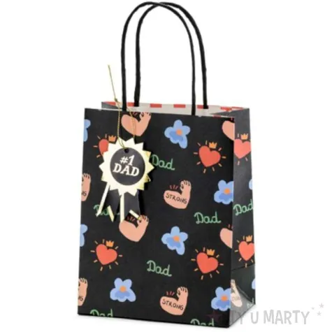 torebka prezenetowa dad dzien ojca czarna partydeco 8x14x18 cm