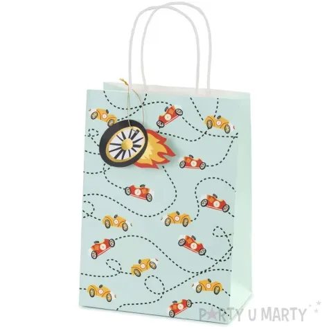 torebka prezentowa autka wyscigowe partydeco 18 x 25 x 10 5 cm