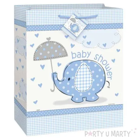 torebka prezentowa baby shower slonik niebieska unique 32x26 cm