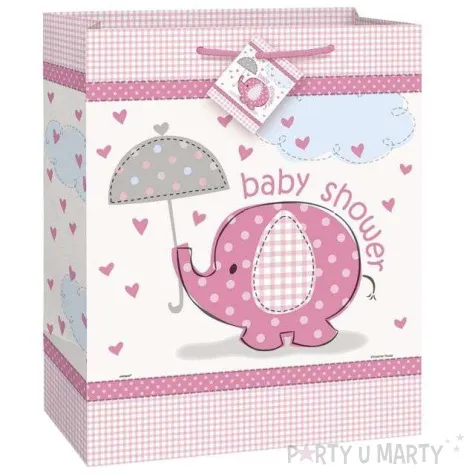 torebka prezentowa baby shower slonik rozowa unique 32x26 cm