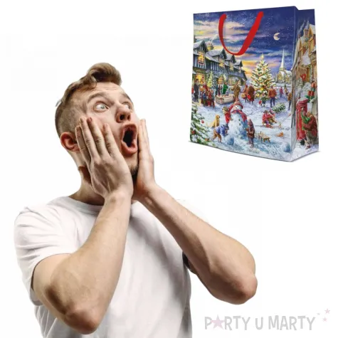 torebka prezentowa balwan boze narodzenie kolorowa paw 30x40x12 cm