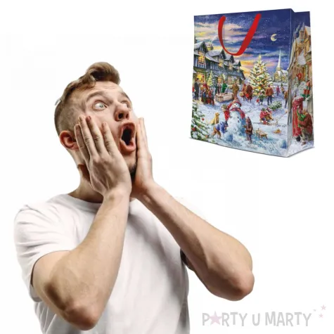 torebka prezentowa balwan boze narodzenie kolorowa paw 33 5x26 5x13 cm