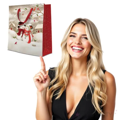 torebka prezentowa balwanki bialo czerwona paw 20x25 cm