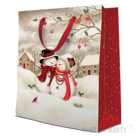 torebka prezentowa balwanki bialo czerwona paw 20x25 cm