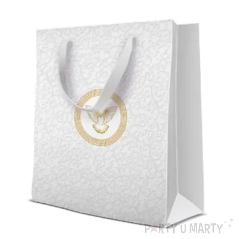 torebka prezentowa chrzcielna koronka premium paw 20x25 cm