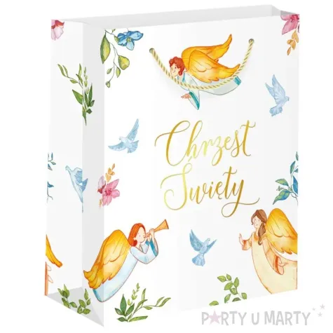 torebka prezentowa chrzest swiety anioly golebie partypal 20x15x10 cm