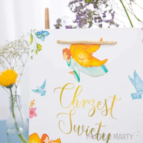 torebka prezentowa chrzest swiety anioly golebie partypal 20x15x10 cm