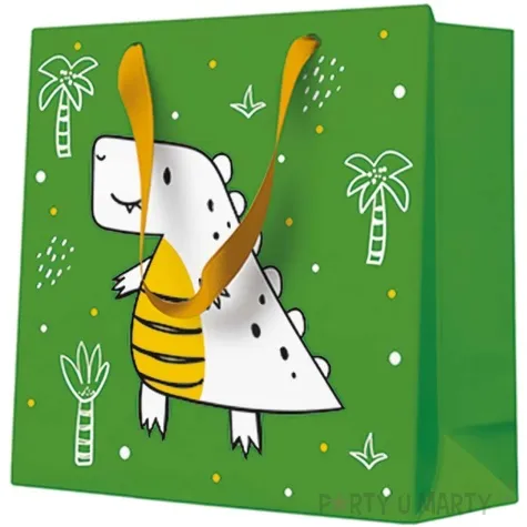 torebka prezentowa dinozaur zielony paw 17 x 17 x 6 cm