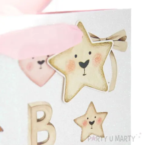 torebka prezentowa dzieciece atrybuty ciuchcia rozowy jasny partypal 30 x 30 x 20 cm