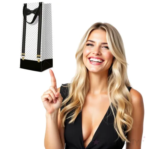 torebka prezentowa elegant bialo czarna paw 12x37 cm