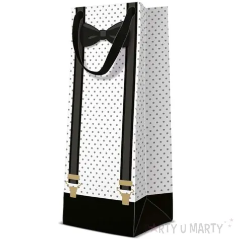 torebka prezentowa elegant bialo czarna paw 12x37 cm