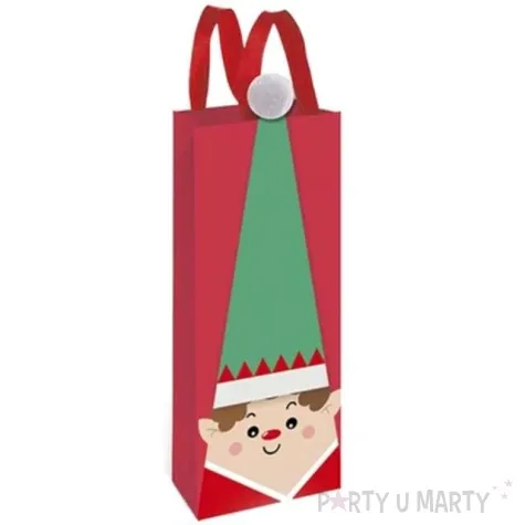 torebka prezentowa elf w czapce czerwona partypal 34x12x10 cm