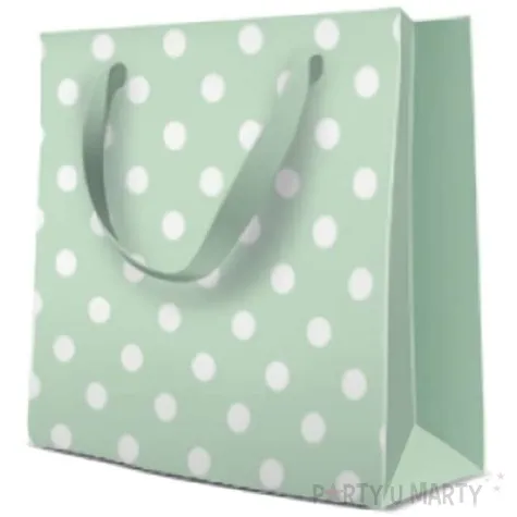 torebka prezentowa grochy mietowa paw 17x17 cm